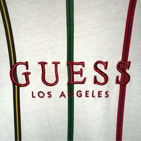 Guess Men’s Embroidered Spell Out Striped Long Sleeve T-Shirt Size Small - Picture 3 of 12